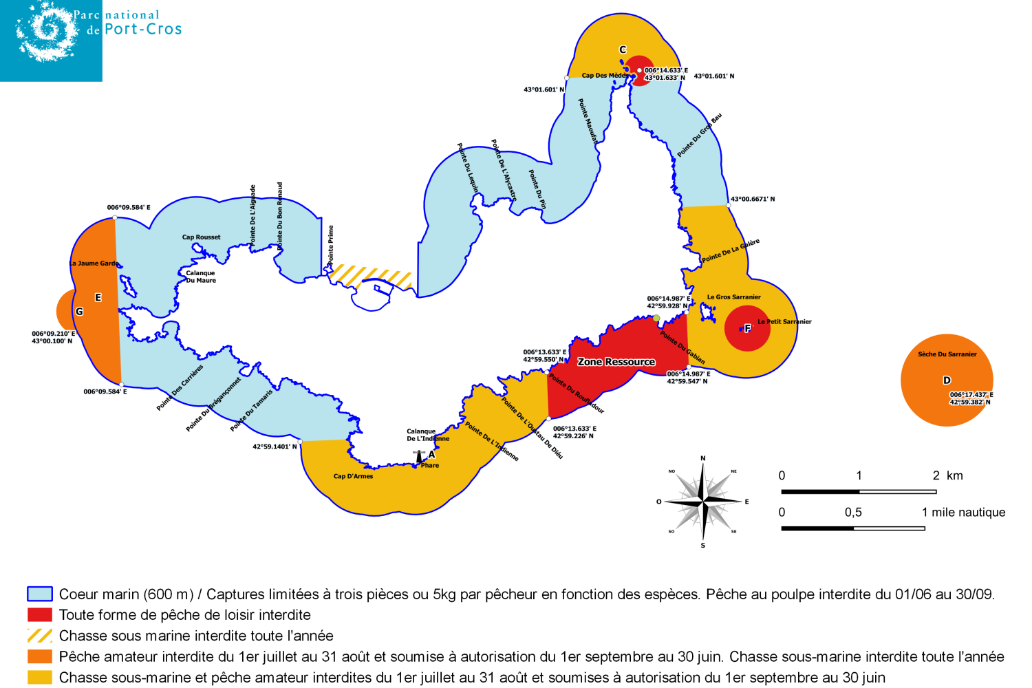 Réglementation de la pêche de loisir à Porquerolles